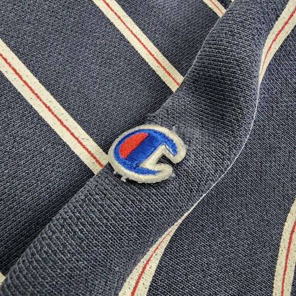 Champion Hoodie Womens Medium Blue Stripe Reverse Weave Heavyweight Sweatshirt - Picture 9 of 16